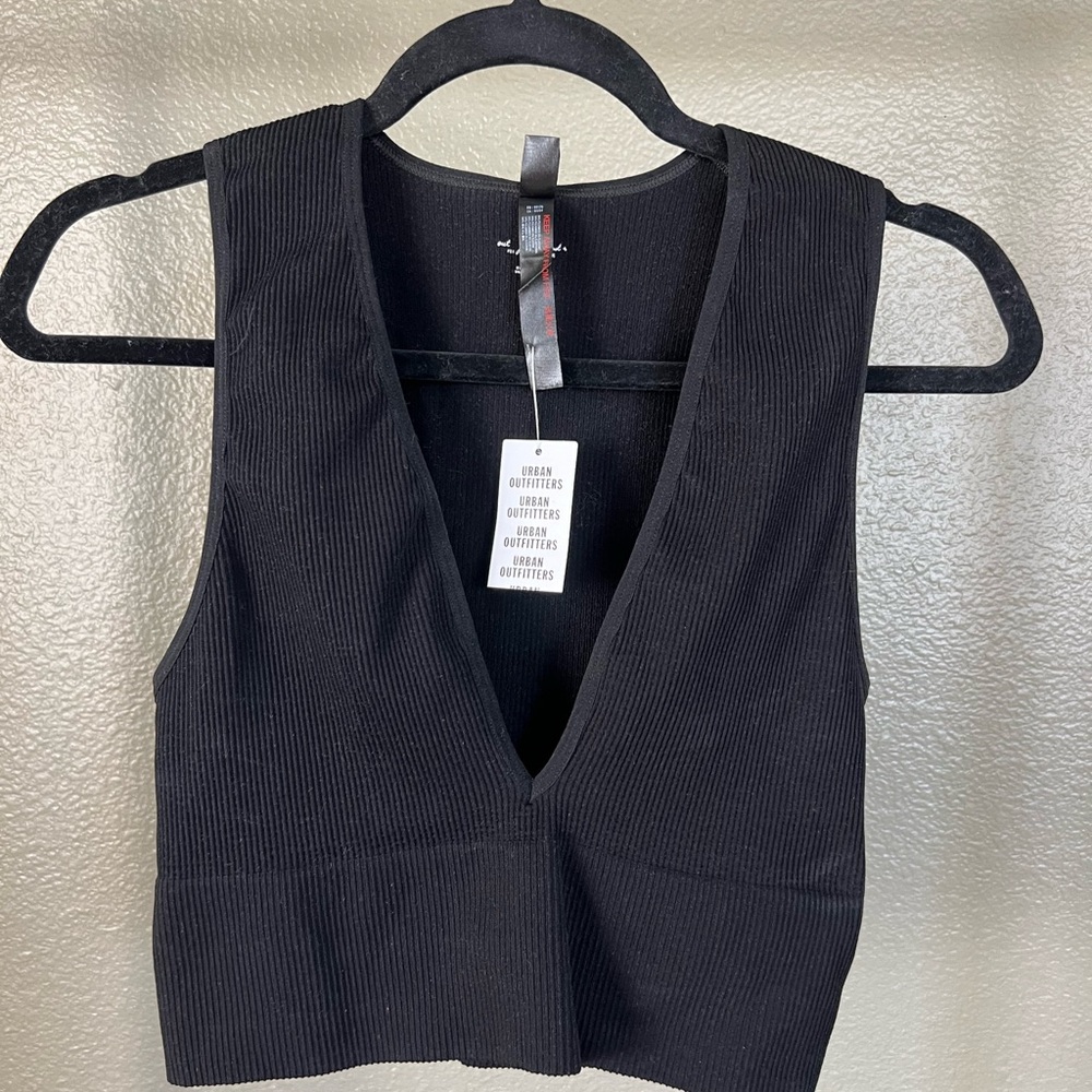 Urban Outfitters Black Ribbed V-Neck Tank Top